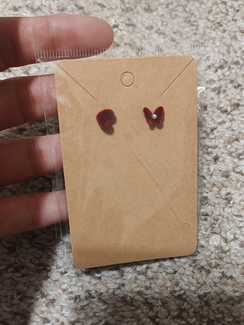 Velvet Heart and Butterfly Stud Earrings — Burgundy